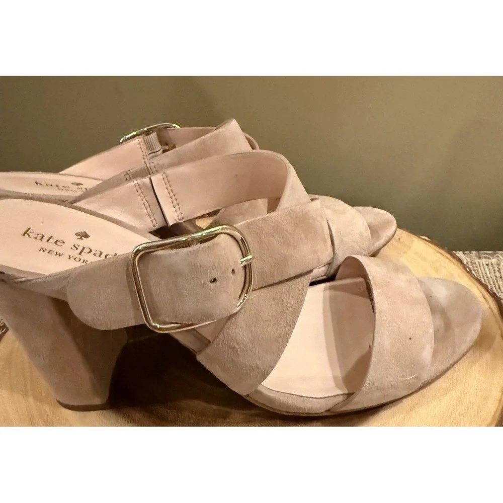Kate Spade Orchid Suede Sandal In Fawn Blush Kid Suede Block Heels Sz 9